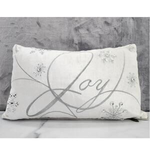 Pier 1 Joy embroidered Throw Pillow snowflake gems 12" x 18" Christmas seasonal